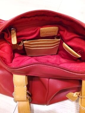 El Portal Red Leather Tote with Tan Trim